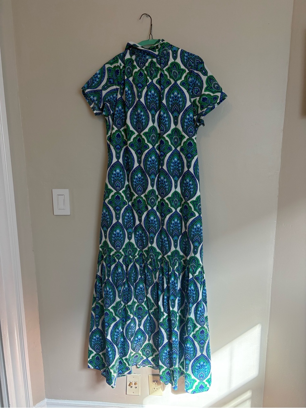 Sugarlips Blue Green Print Maxi Dress Size L Wedding Guest